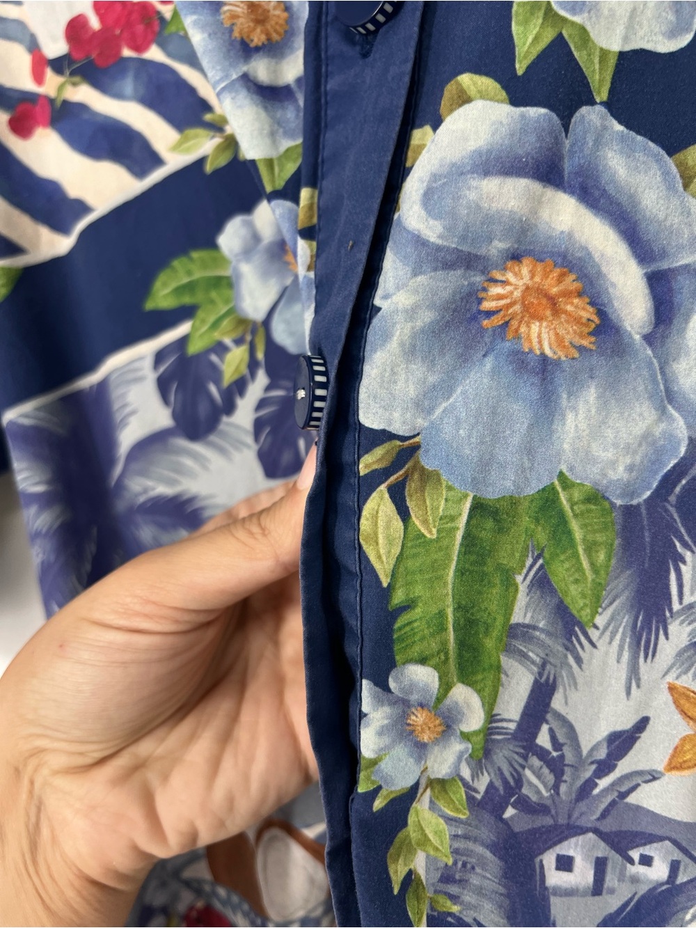 Farm Rio Blue Striped Tropical Button Front Floral Boho Resortwear Midi Dress XL - Picture 7 of 12